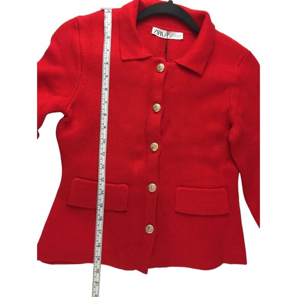 Zara Womens Knit Cardigan Sweater Jacket S Red Long Sleeve 3471/111 NWT - Picture 4 of 9